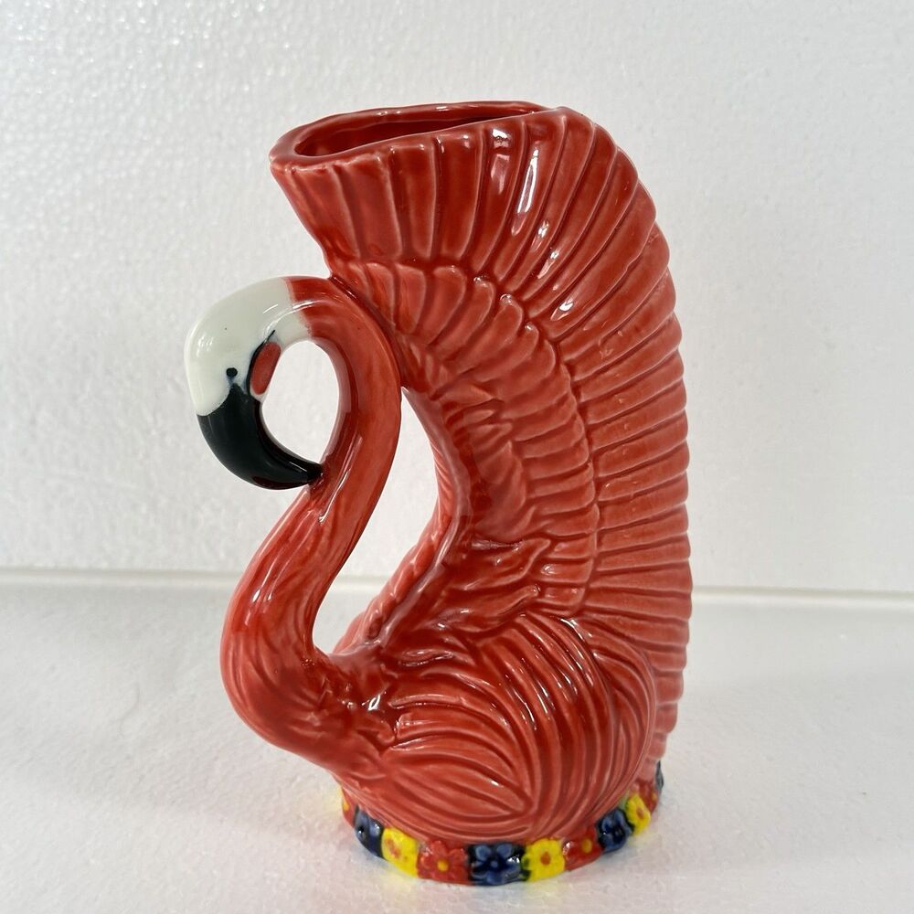 Flamingo Tiki Mug Ceramic Cup 7" Tall 16Fl Oz Pink Hand Painted New Open Box